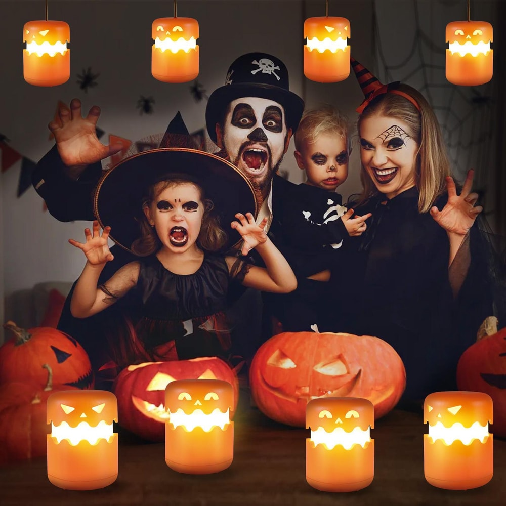 Rechargeable Halloween Pumpkin Lantern Night Light with Double-Sided LED Faces