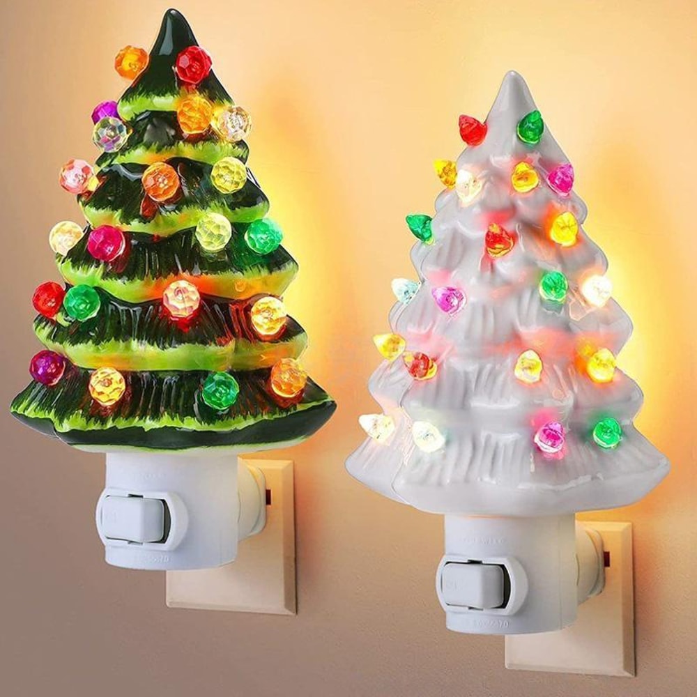 Christmas Tree Night Light Socket Ornament Warm LED Holiday Decoration 2