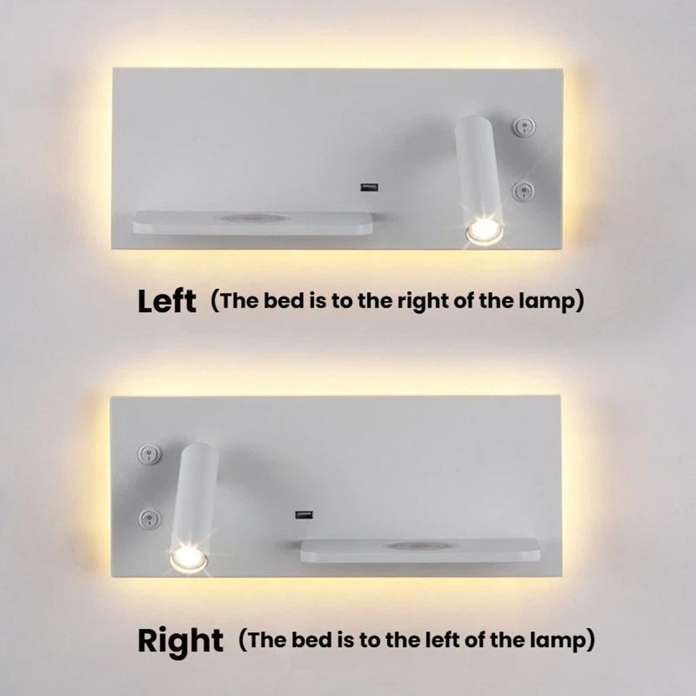 LED Bedside Wall Reading Light With Wireless Charger USB Port 2