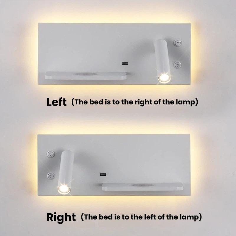 LED Bedside Wall Reading Light With Wireless Charger USB Port 2