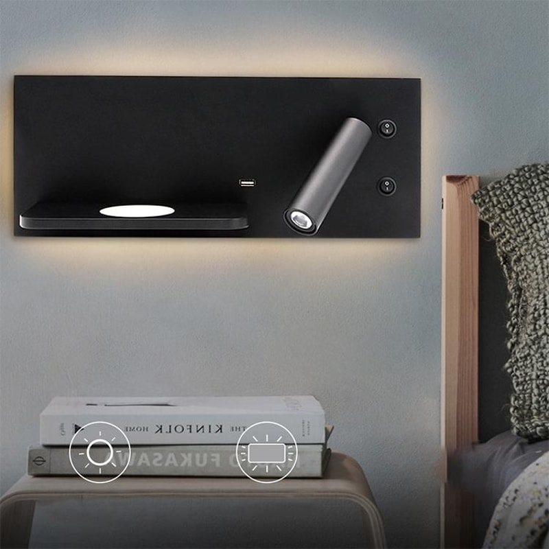 LED Bedside Wall Reading Light With Wireless Charger USB Port 1