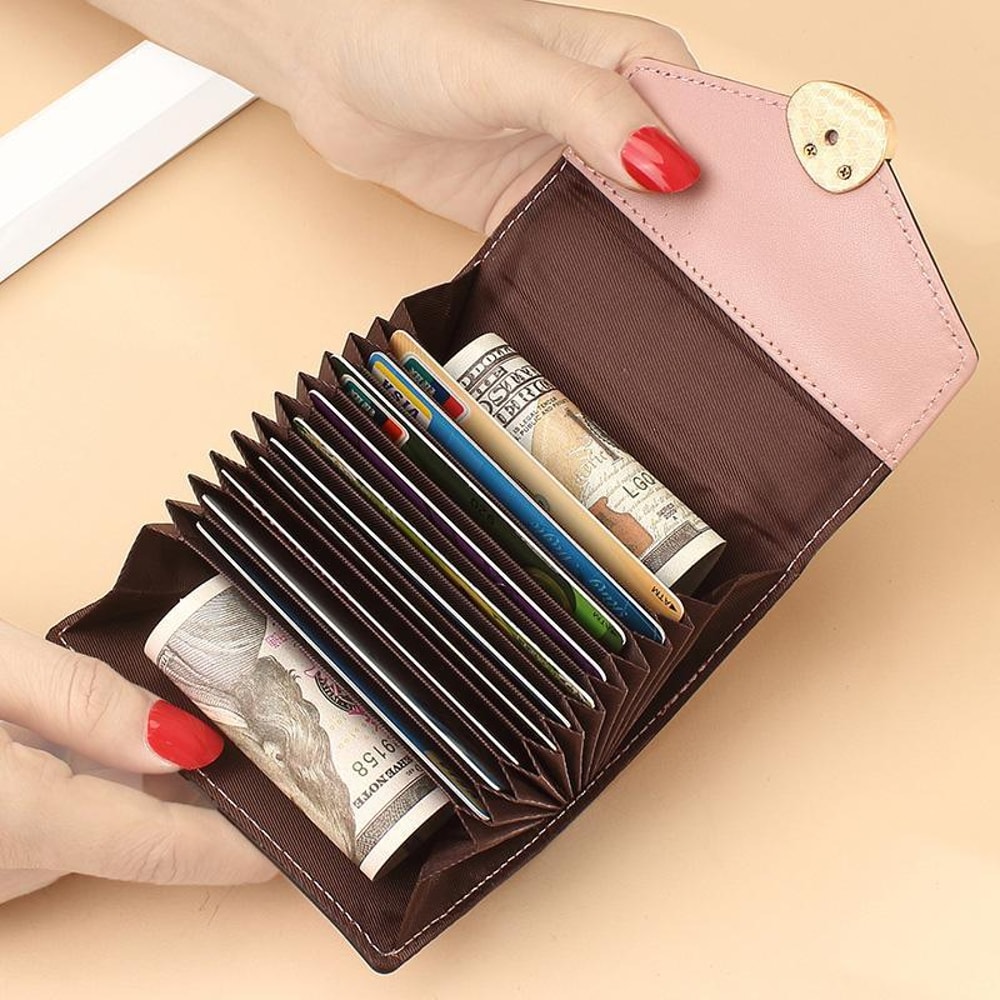Stone Pattern RFID Card Holder Wallet For Women Compact Leather Card Organizer 2