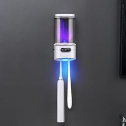 uv toothbrush sanitizer & cup holder wall mount rechargeable sterilizer