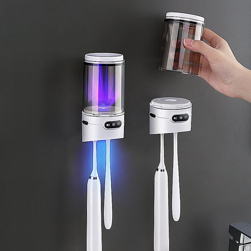 UV Toothbrush Sanitizer & Cup Holder Wall Mount Rechargeable Sterilizer