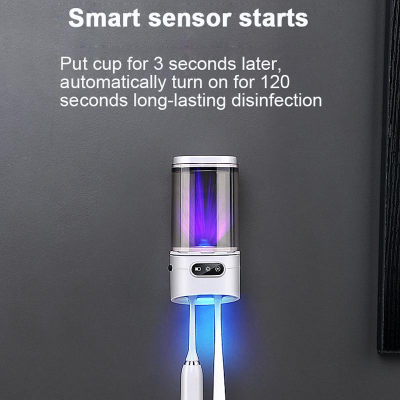 UV Toothbrush Sanitizer & Cup Holder Wall Mount Rechargeable Sterilizer