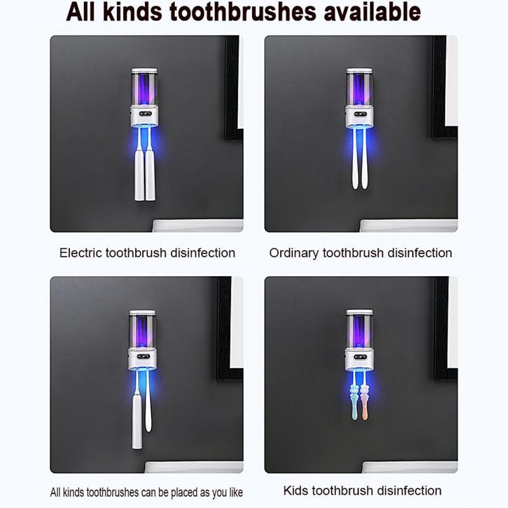 UV Toothbrush Sanitizer & Cup Holder Wall Mount Rechargeable Sterilizer