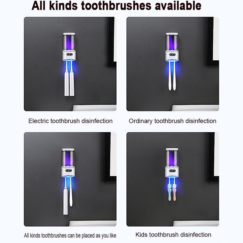 UV Toothbrush Sanitizer & Cup Holder Wall Mount Rechargeable Sterilizer