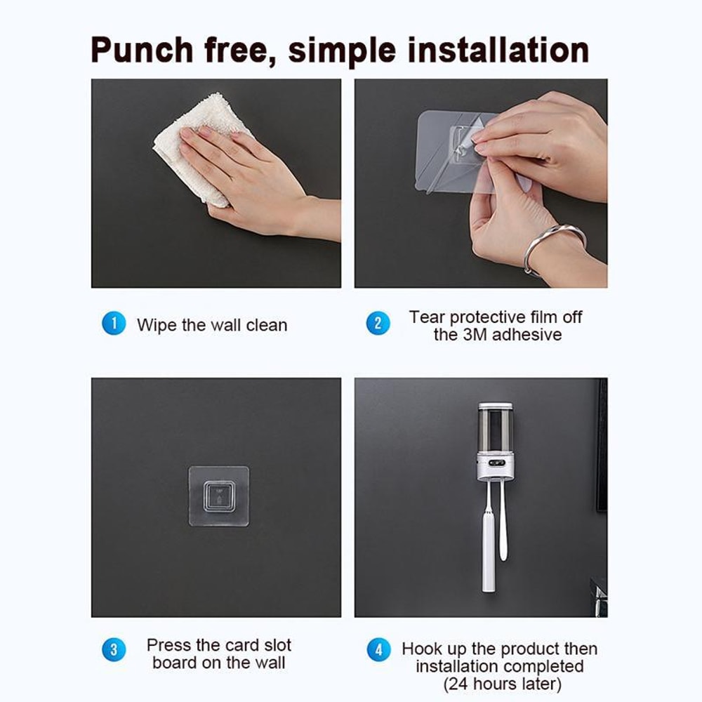 UV Toothbrush Sanitizer & Cup Holder Wall Mount Rechargeable Sterilizer