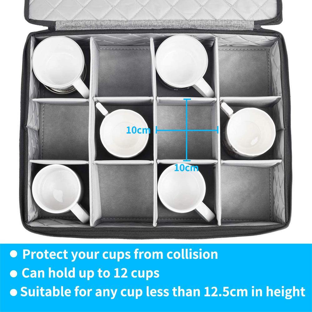 12 Compartment Coffee Mug Storage Box with Clear Window Lid and Protective Dividers