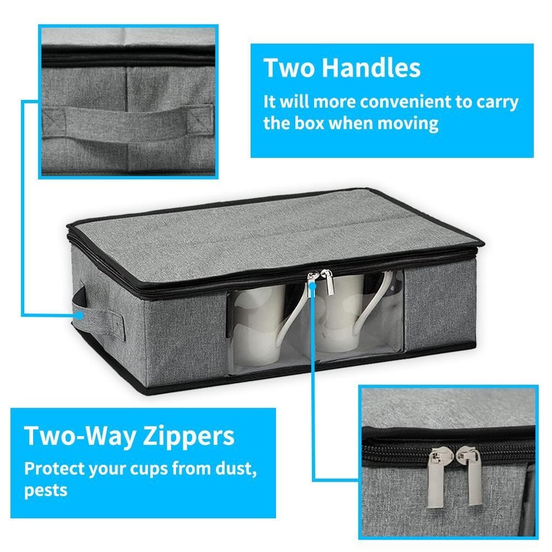 12 Compartment Coffee Mug Storage Box with Clear Window Lid and Protective Dividers