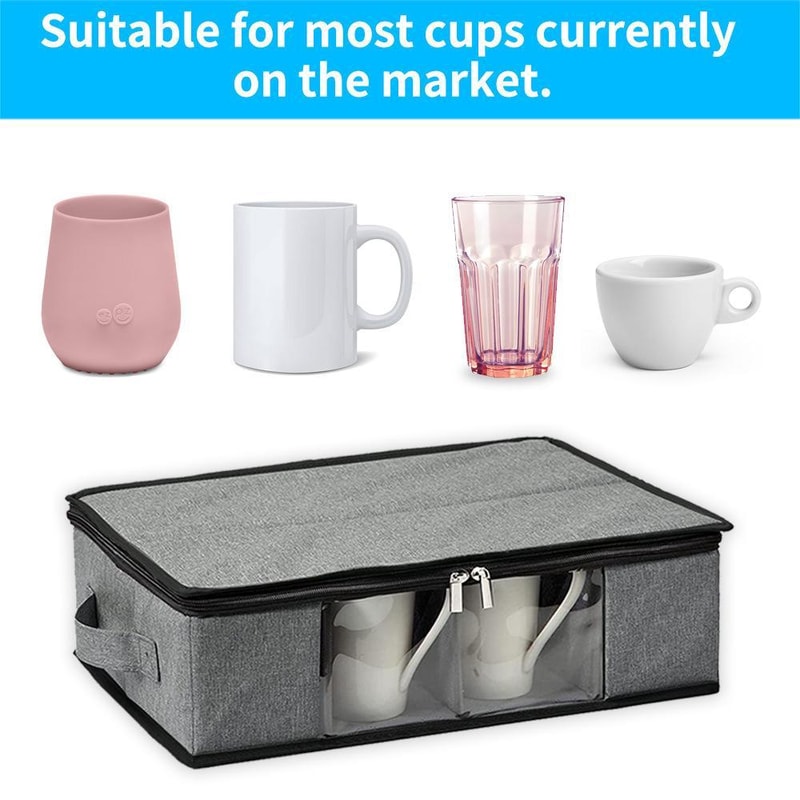 12 Compartment Coffee Mug Storage Box with Clear Window Lid and Protective Dividers