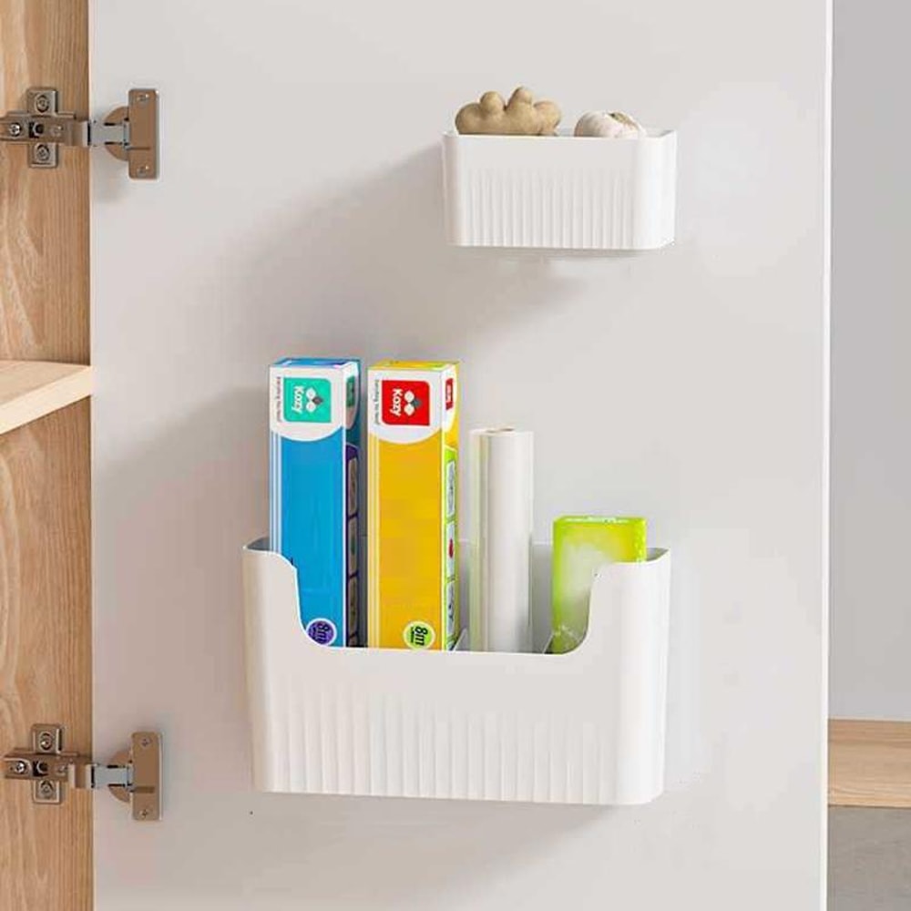 Kitchen Cabinet Door Cling Film Organizer Wall Mounted Storage Shelf 0