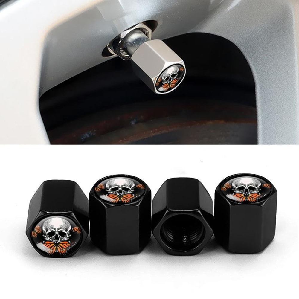 Skull Aluminum Tire Valve Caps Set Of 4 Universal Anti Theft Dustproof Wheel Stem Covers 0