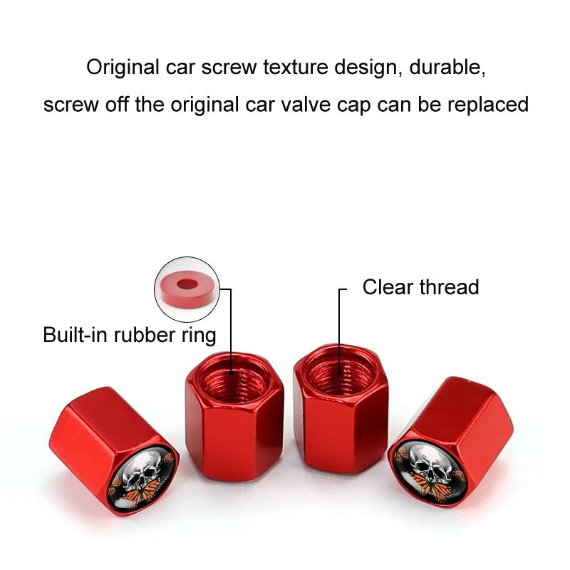Skull Aluminum Tire Valve Caps Set Of 4 Universal Anti Theft Dustproof Wheel Stem Covers 4