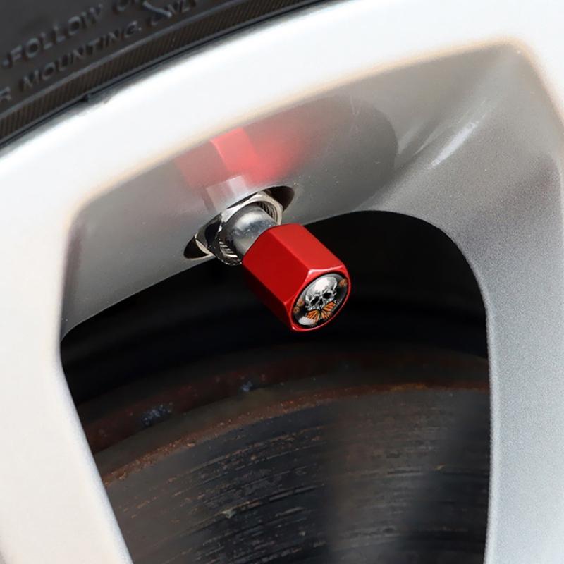 Skull Aluminum Tire Valve Caps Set Of 4 Universal Anti Theft Dustproof Wheel Stem Covers 5