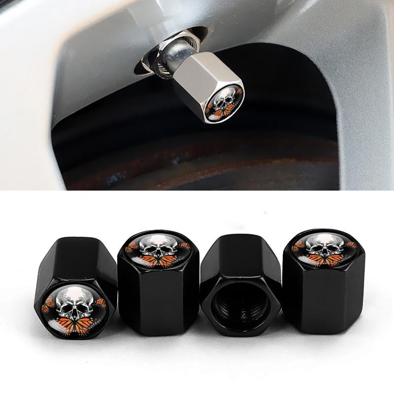 Skull Aluminum Tire Valve Caps Set Of 4 Universal Anti Theft Dustproof Wheel Stem Covers 6
