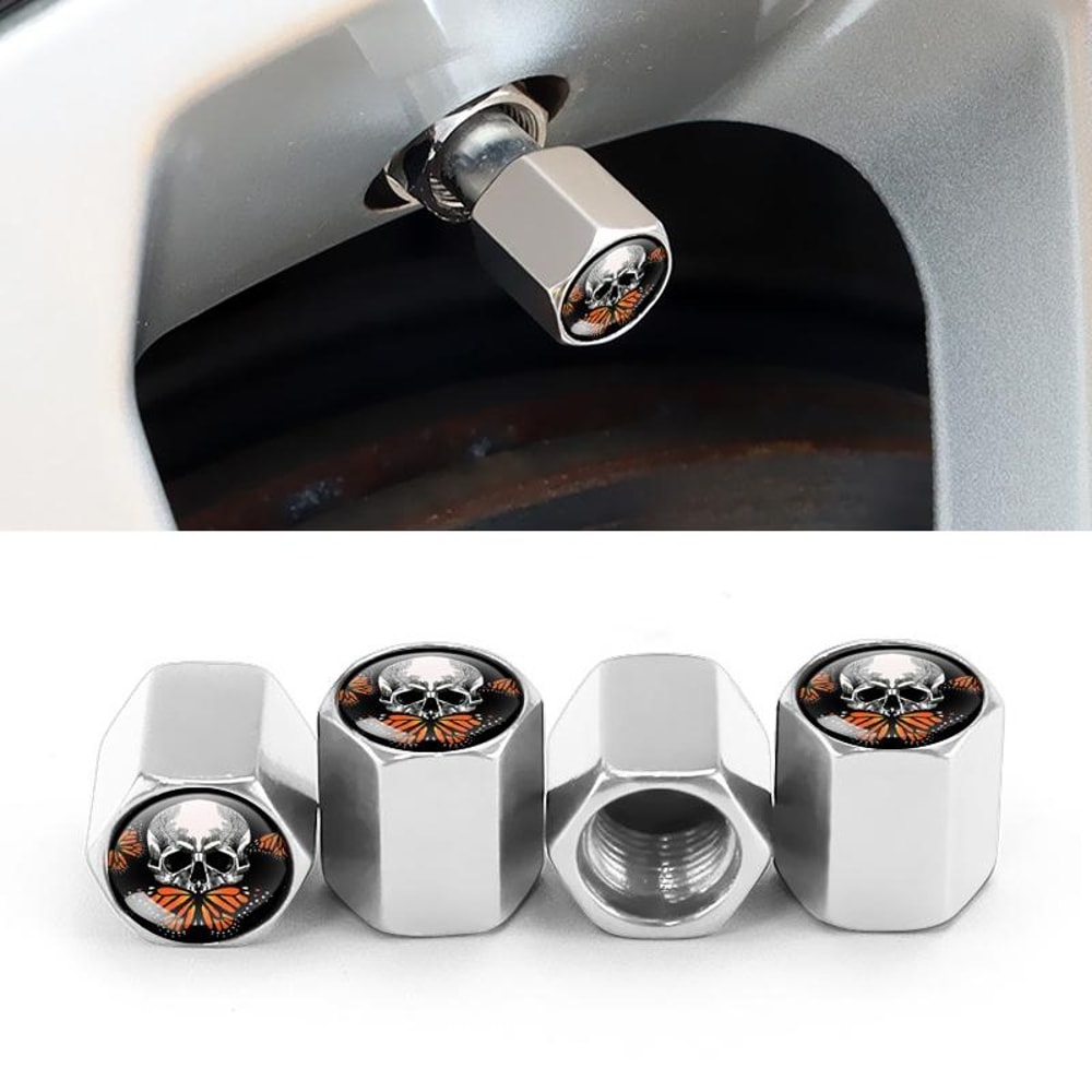 Skull Aluminum Tire Valve Caps Set Of 4 Universal Anti Theft Dustproof Wheel Stem Covers 7