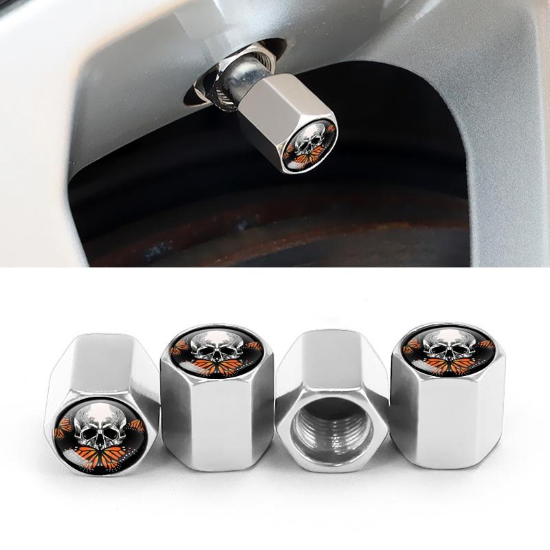 Skull Aluminum Tire Valve Caps Set Of 4 Universal Anti Theft Dustproof Wheel Stem Covers 7