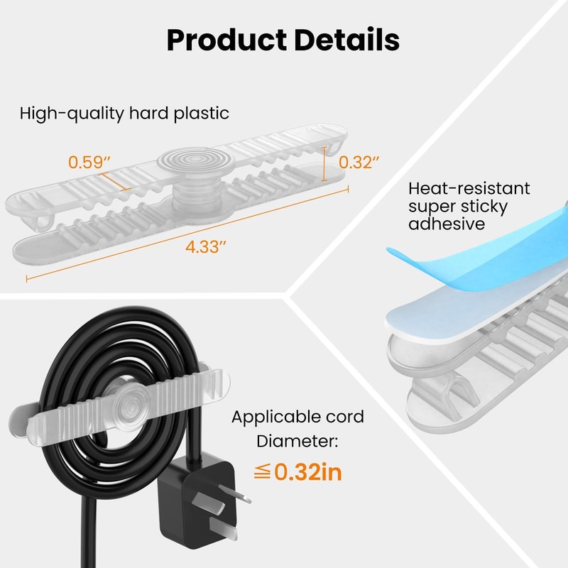 Premium 6PCS Self Adhesive Cable Organizer Set Kitchen Cord Holder Cable Management Clips 3