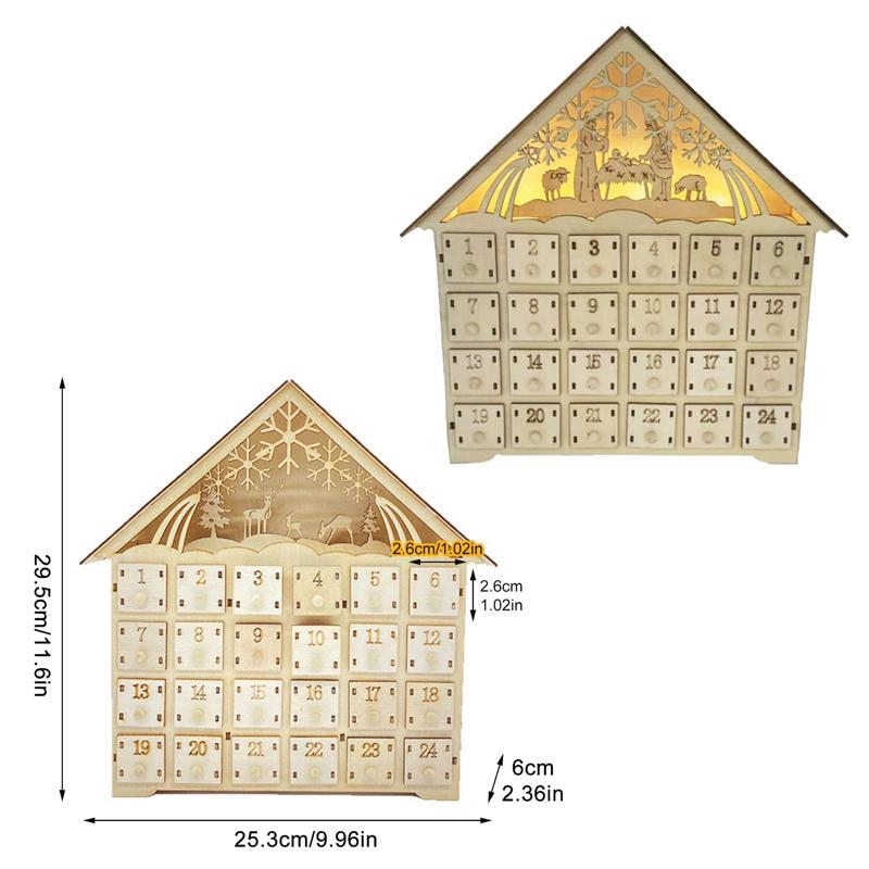 Wooden LED Advent Calendar With 24 Drawers Christmas Countdown Decoration 2