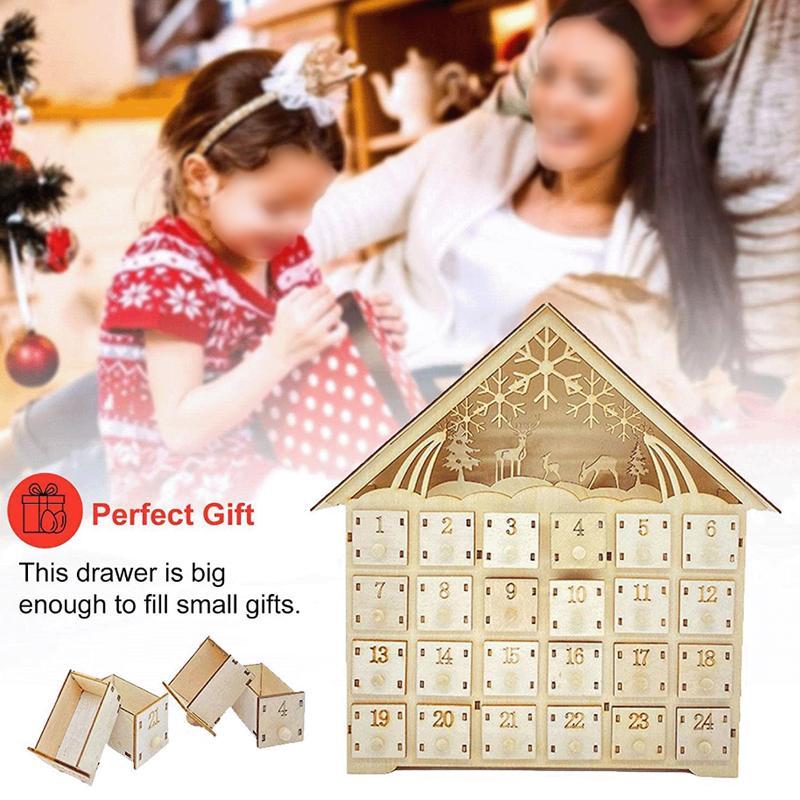 Wooden LED Advent Calendar With 24 Drawers Christmas Countdown Decoration 4