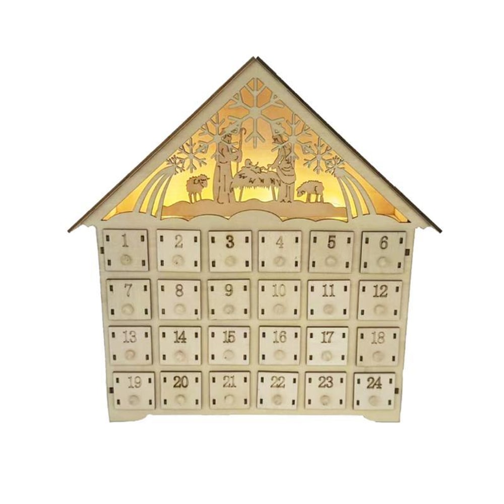 Wooden LED Advent Calendar With 24 Drawers Christmas Countdown Decoration 6