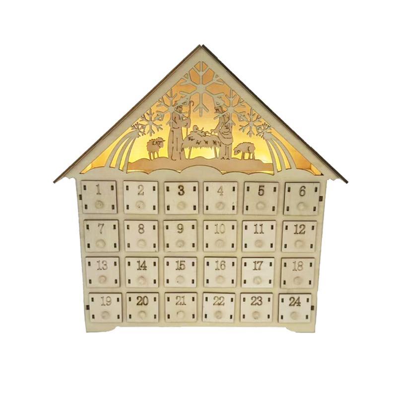 Wooden LED Advent Calendar With 24 Drawers Christmas Countdown Decoration 6