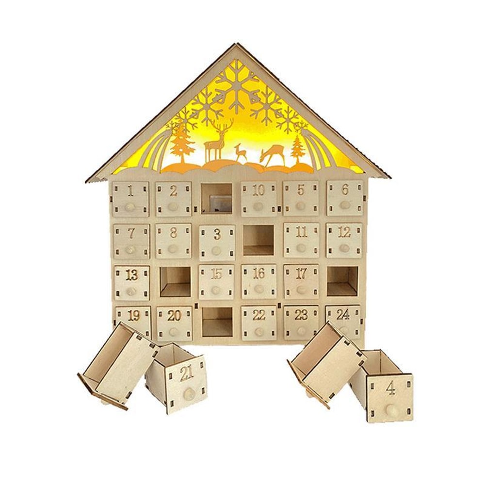 Wooden LED Advent Calendar With 24 Drawers Christmas Countdown Decoration 5