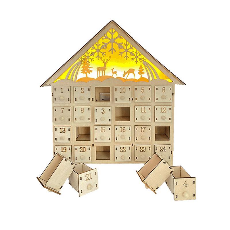Wooden LED Advent Calendar With 24 Drawers Christmas Countdown Decoration 5