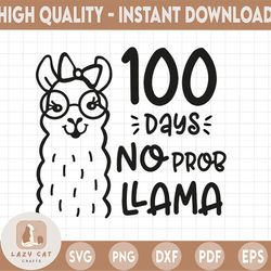 100 days no prob llama svg, 100th day of school svg, dxf, eps, png, school kids cut files, teacher svg, funny sayings sv