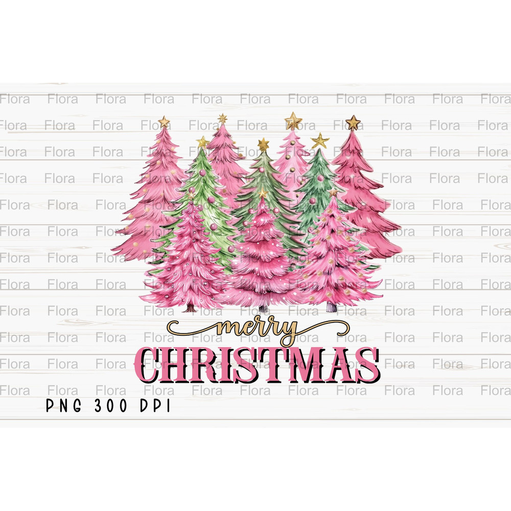 Merry Christmas PNG File, Christmas Tree Sublimation, Pink Watercolor Christmas Tree Design, Instant Digital Download.jpg