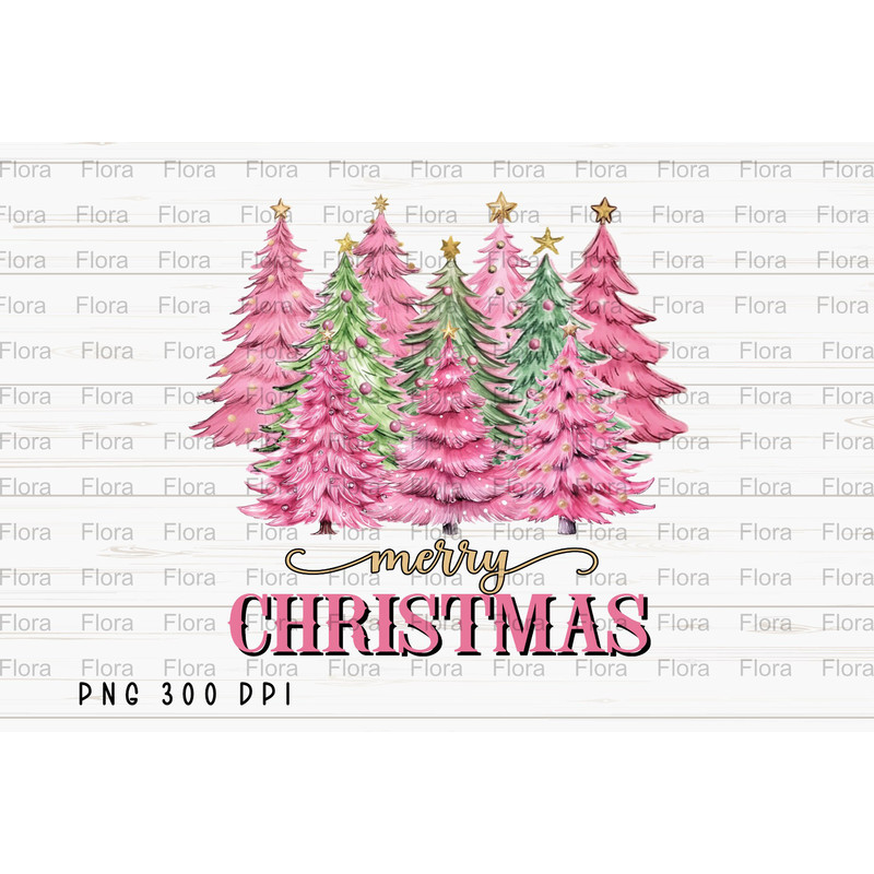Merry Christmas PNG File, Christmas Tree Sublimation, Pink Watercolor Christmas Tree Design, Instant Digital Download.jpg