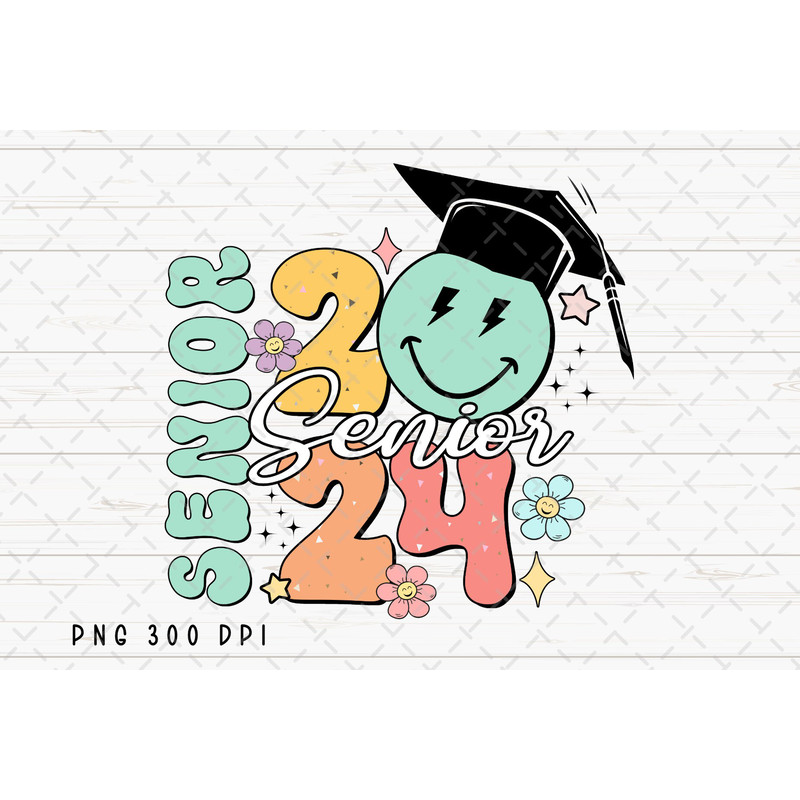 Retro Senior 2024 PNG File, Graduation Sublimation, Senior Class of 2024, Back to School, Instant Digital Download.jpg