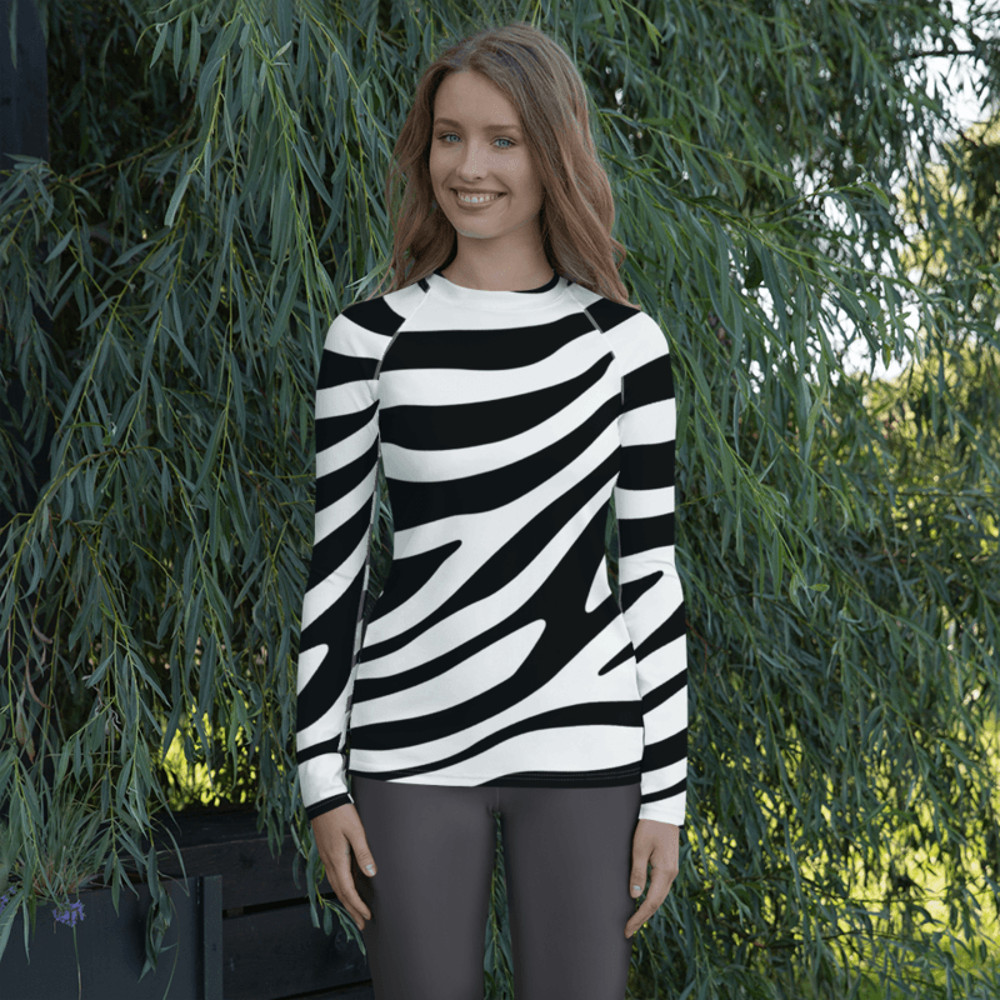 Zebra Skin Seamless Pattern Womens Rash Guard 0