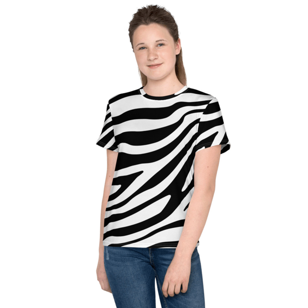 Zebra Skin Seamless Pattern Youth Crew Neck Tshirt 0