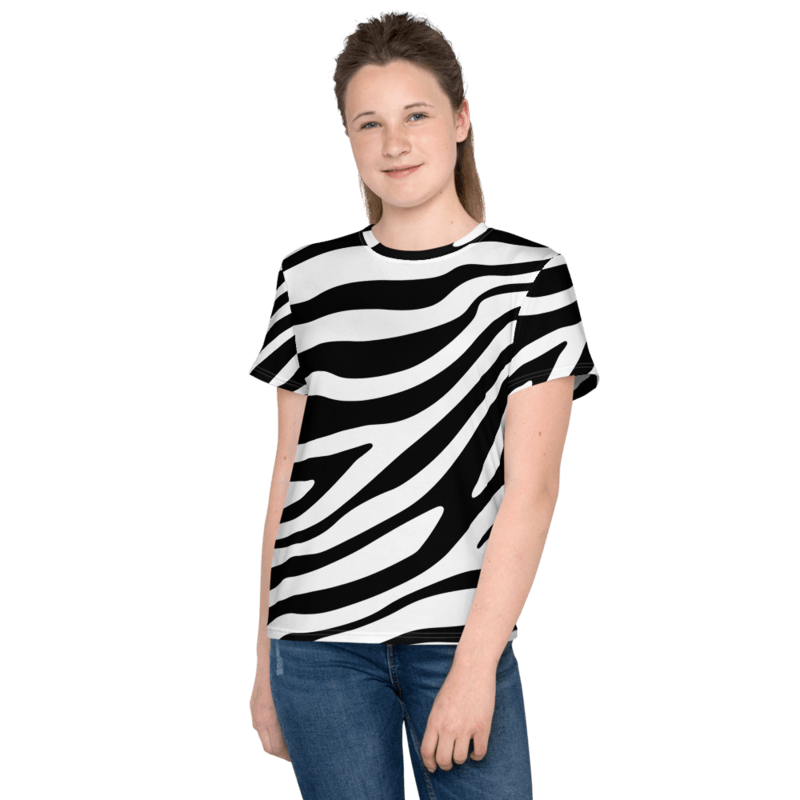 Zebra Skin Seamless Pattern Youth Crew Neck Tshirt 0