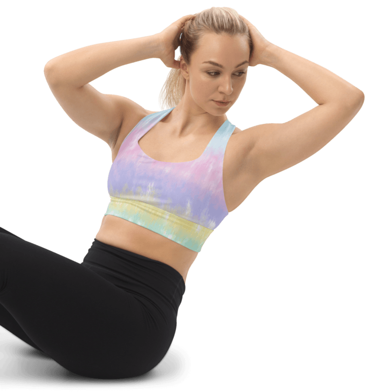 Multicolor Rainbow Striped Pattern Longline Sports Bra 0