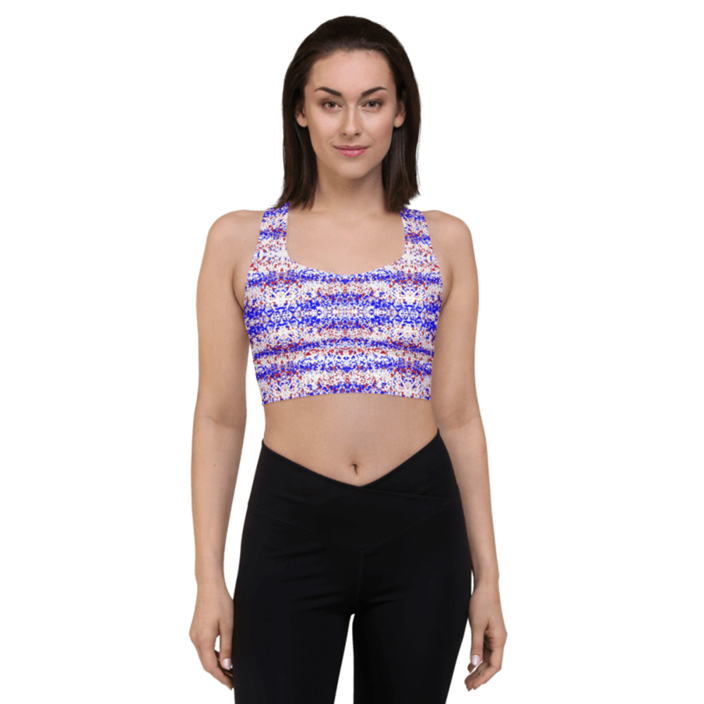 Fourth Of July Fragmented Pattern Longline Sports Bra 0