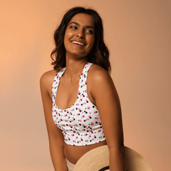 pink and black dots pattern longline sports bra