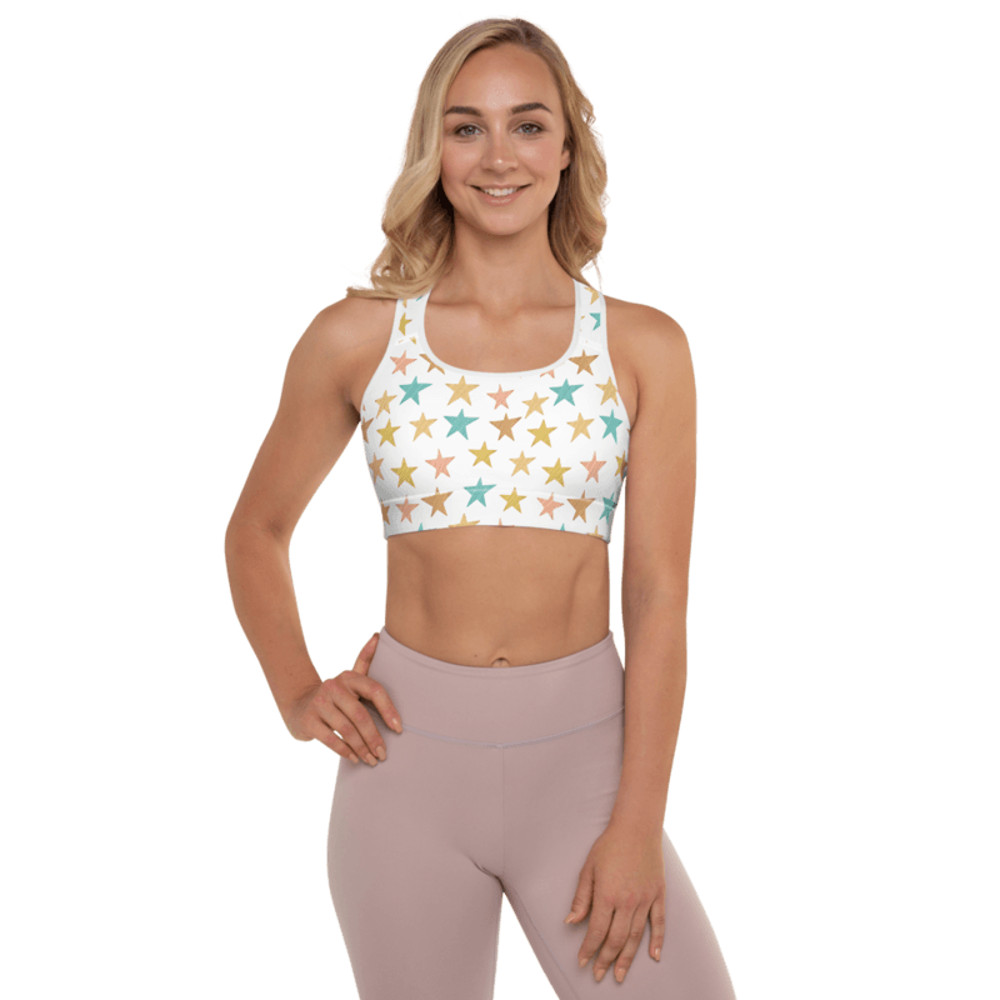 Colored Stars Seamless Pattern Padded Sports Bra 0
