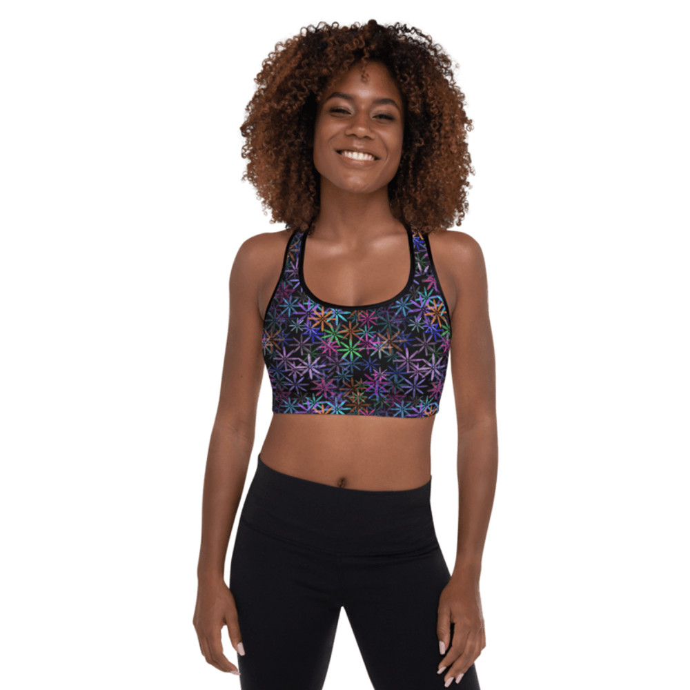 Neon Sparkle Flowers Pattern Padded Sports Bra 0