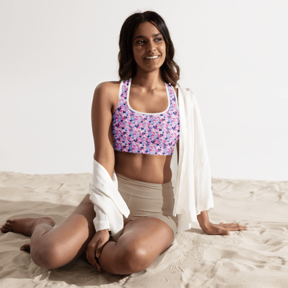 Cartoon Love Hearts Pattern Padded Sports Bra 0