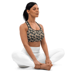 daisy flowers retro seamless pattern sports bra