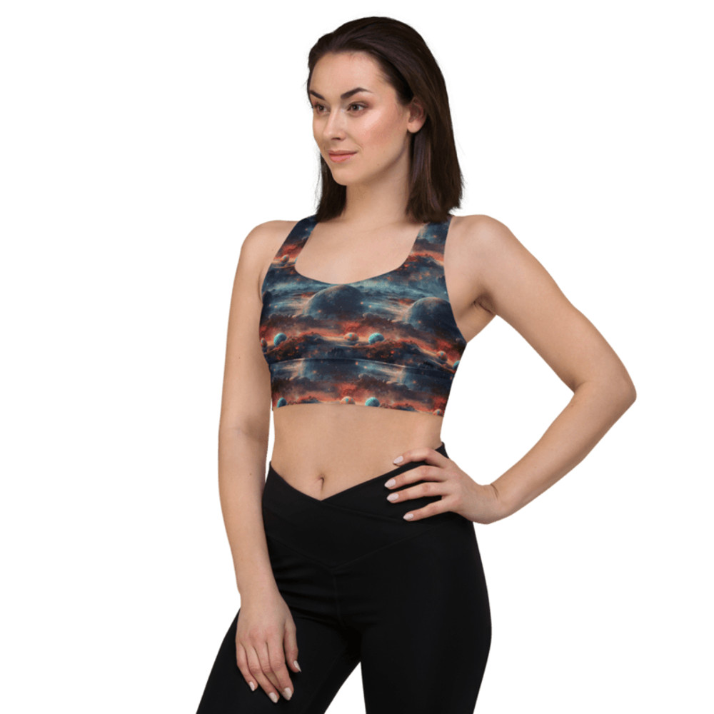 Planets Outer Space Galaxy Watercolor Pattern Longline Sports Bra 1