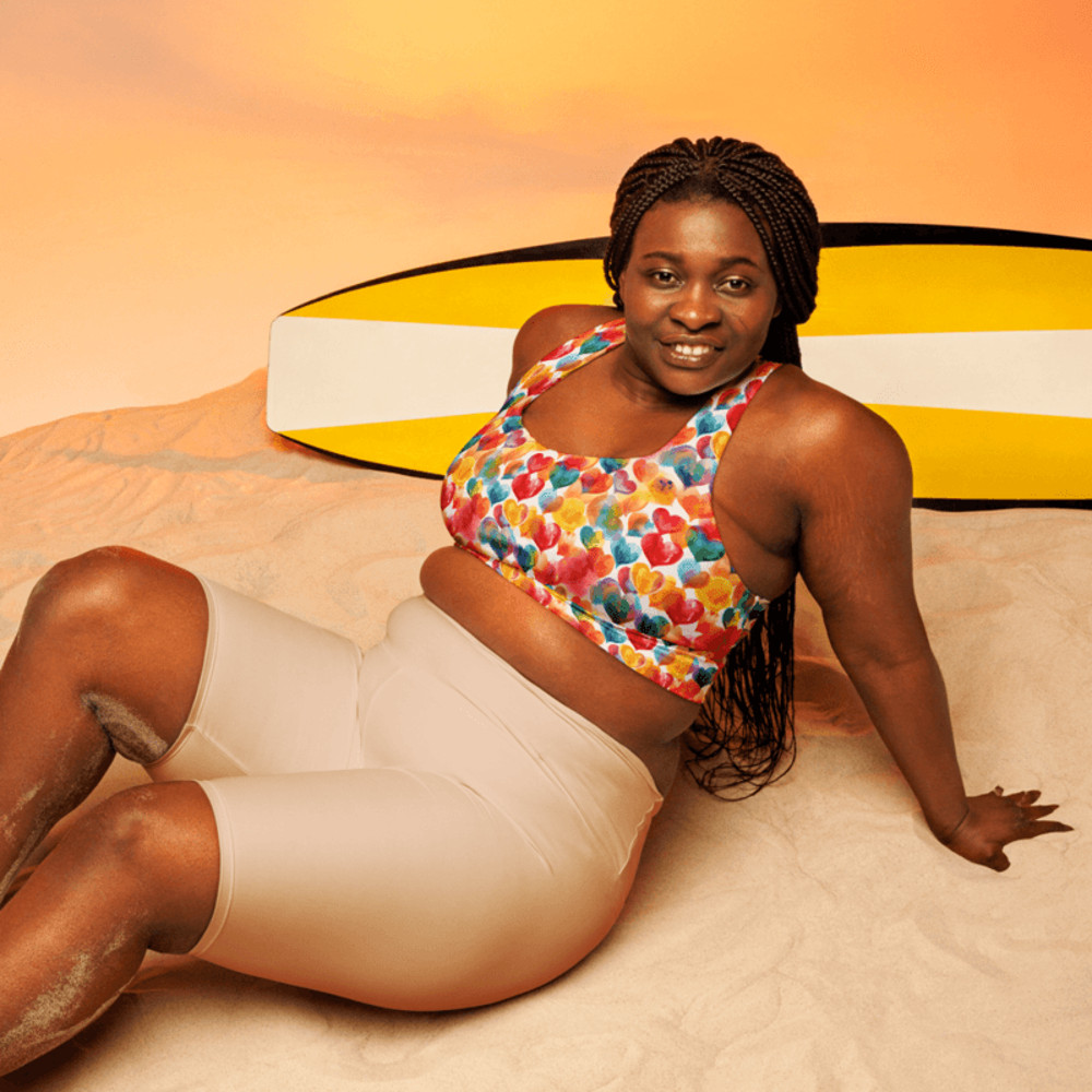 Colorful Watercolor Hearts Cute Girly Pattern Longline Sports Bra 1