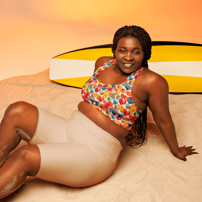 Colorful Watercolor Hearts Cute Girly Pattern Longline Sports Bra 1