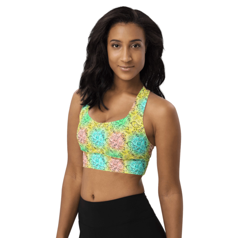 Birds  Flying Kites Summer Seamless Pattern Longline Sports Bra 1