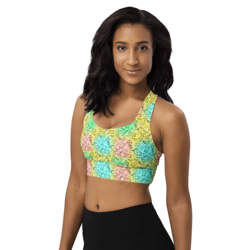 Birds  Flying Kites Summer Seamless Pattern Longline Sports Bra 1