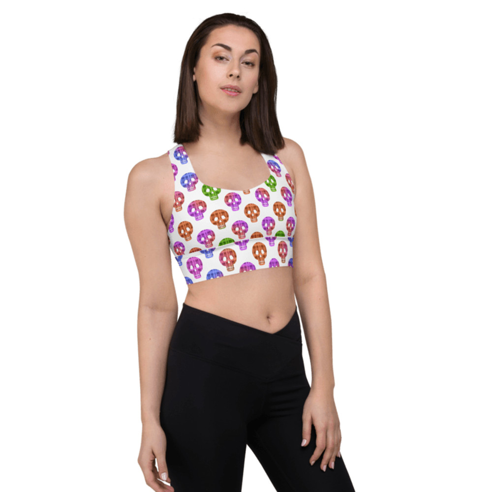 Colorful Skulls Seamless Pattern Longline Sports Bra 1