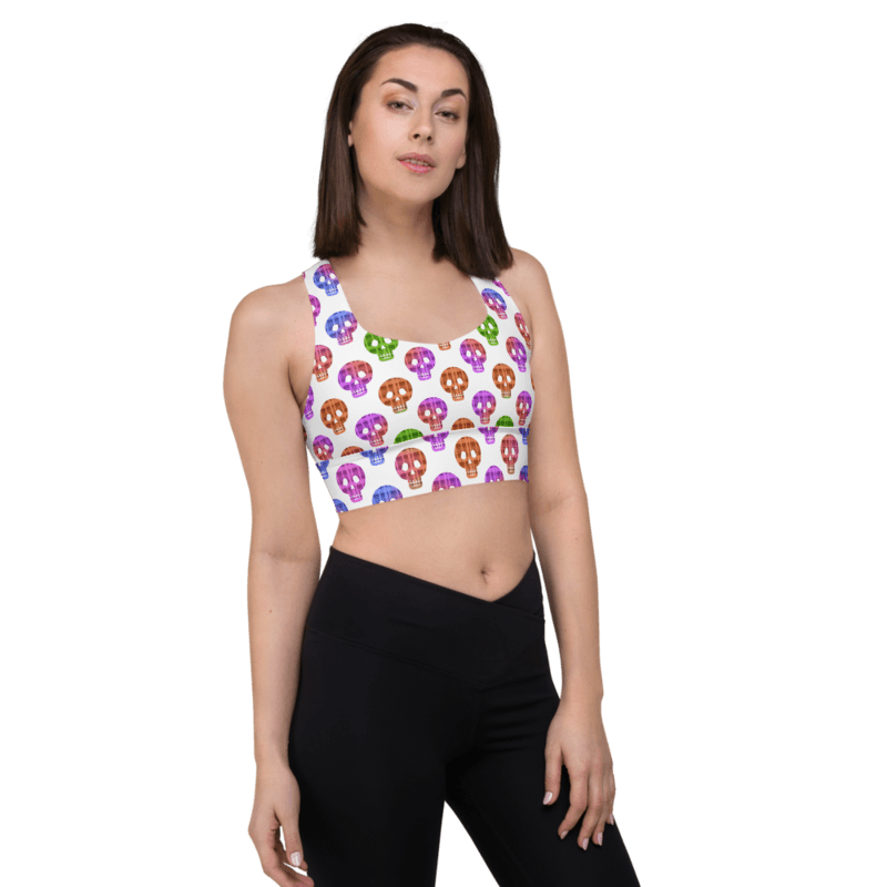 Colorful Skulls Seamless Pattern Longline Sports Bra 1